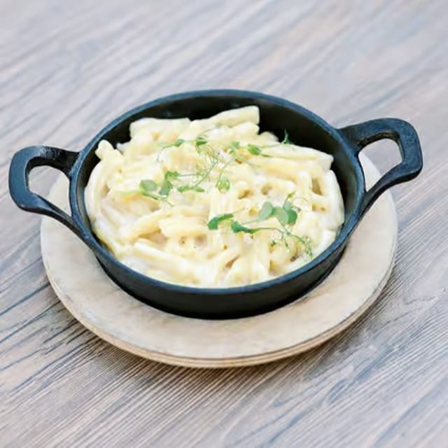 Smoked Cheddar Bacon Mac & Cheese.